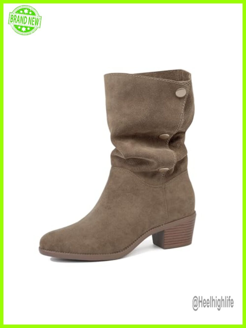 Suede Mid-Calf Boots 3-Way Fold-Over Chunky Block Heel